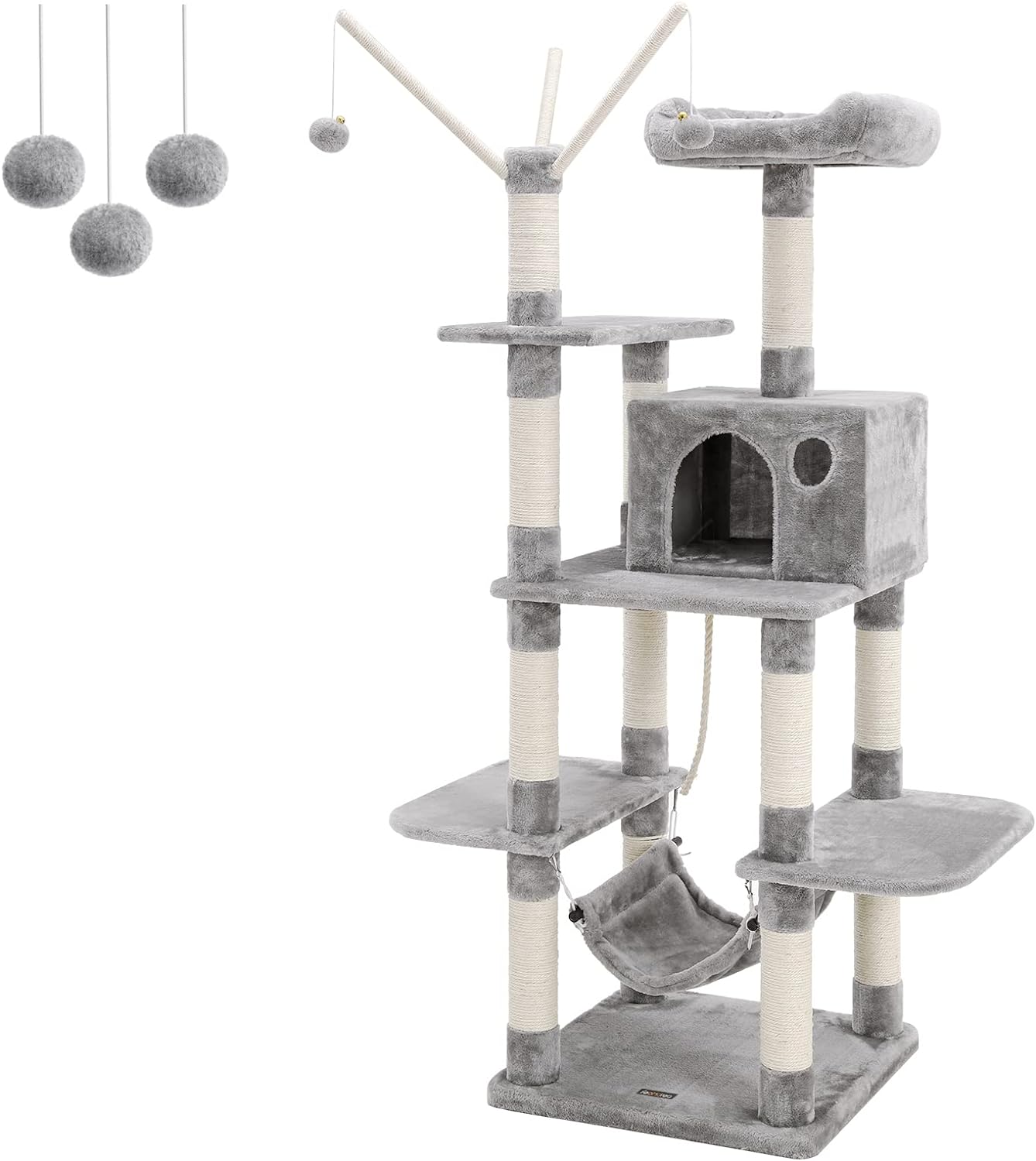 Reseña completa del producto: Feandrea Árbol para Gatos PCT86W, Rascador de Gatos con Hamaca, Gris Claro
